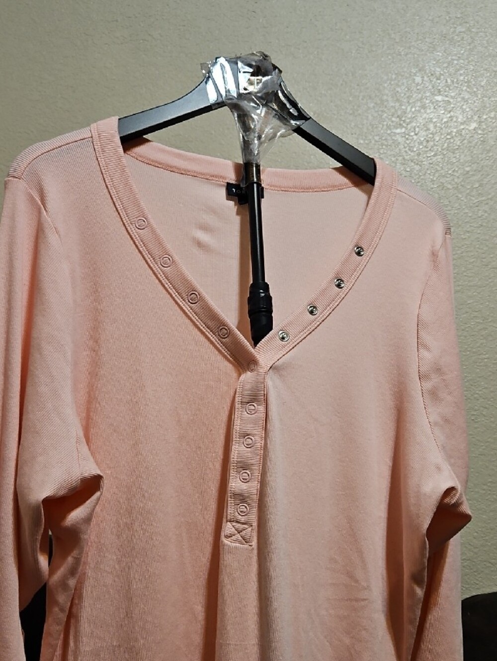 torrid Pale Pink Long Sleeve Snap Henley Top - Picture 2 of 6